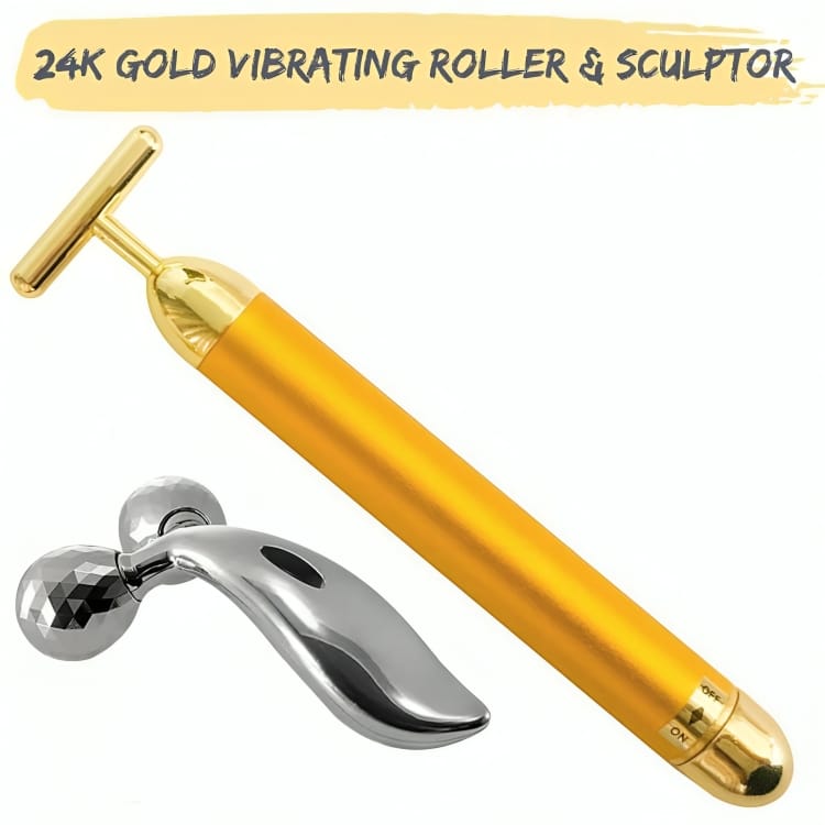 24K GOLD FACE MASSAGER | FREE 3D Manual Roller Massager 360 Combo